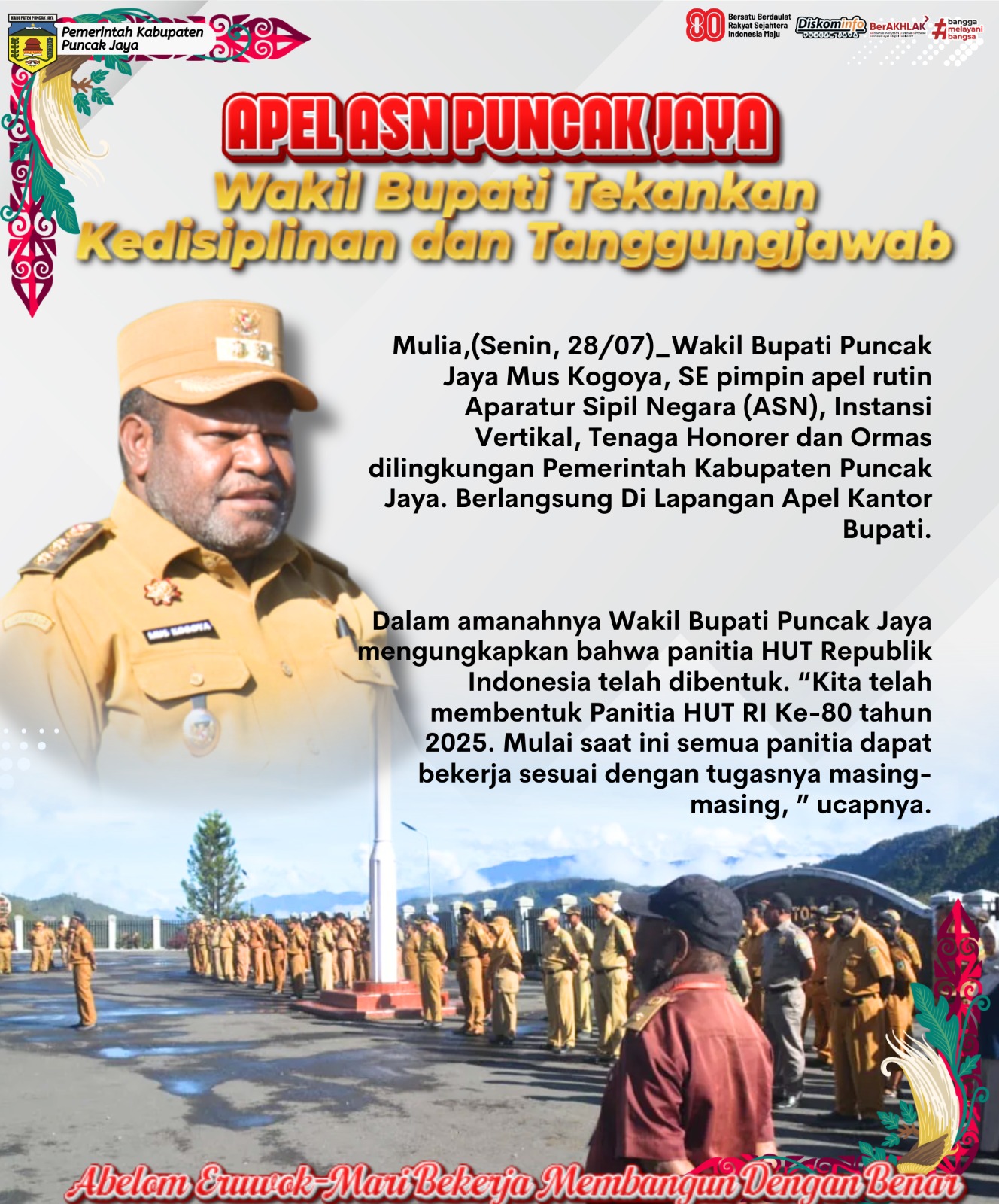 APEL ASN PUNCAK JAYA
Wakil Bupati Tekankan Kedisiplinan dan Tanggungjawab