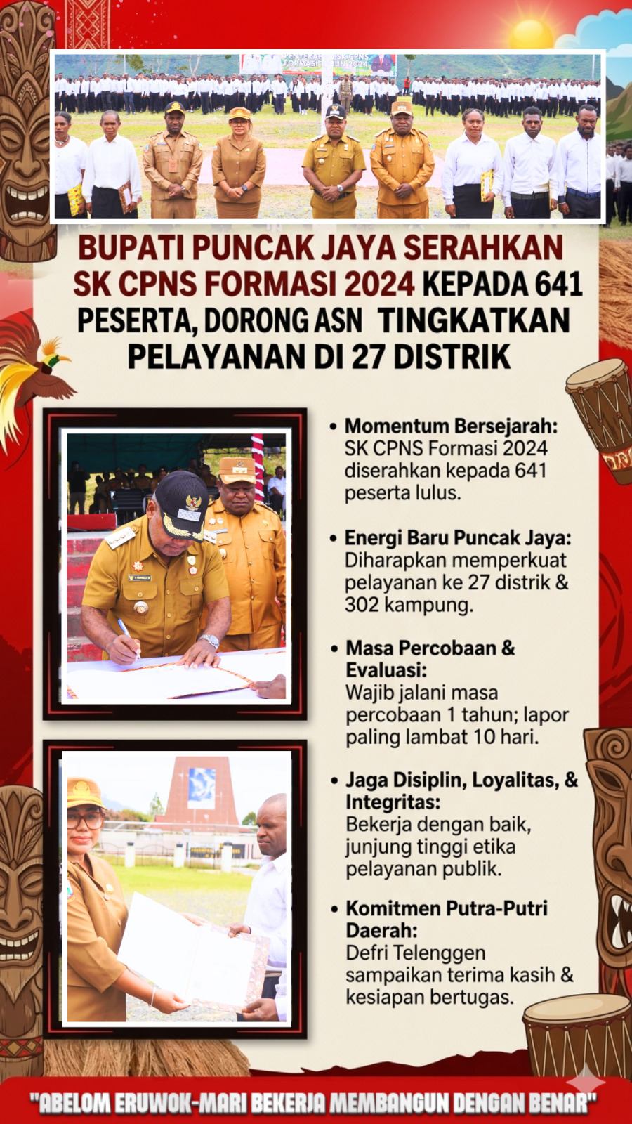 Bupati Puncak Jaya Serahkan SK CPNS Formasi 2024 kepada 641 Peserta, Dorong ASN Baru Tingkatkan Pelayanan di 27 Distrik