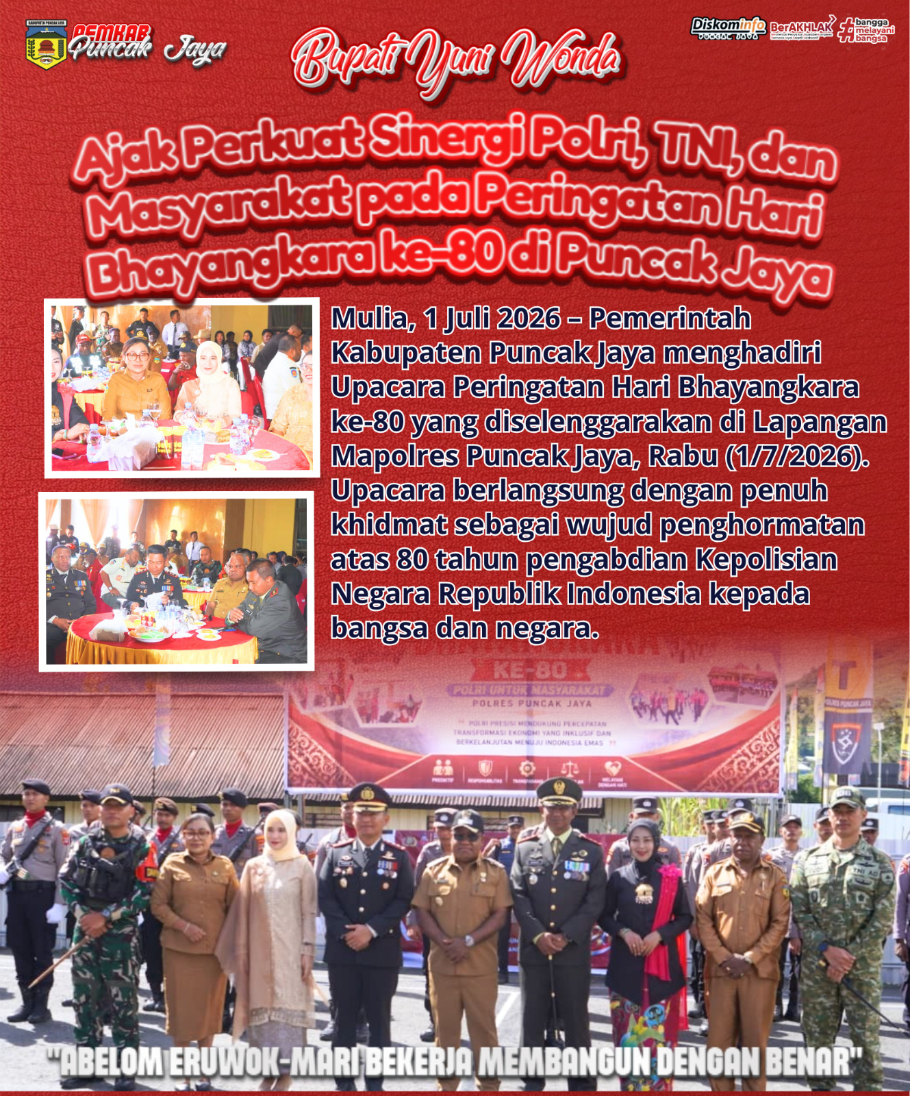 Bupati Yuni Wonda Ajak Perkuat Sinergi Polri, TNI, dan Masyarakat pada Peringatan Hari Bhayangkara ke-80 di Puncak Jaya