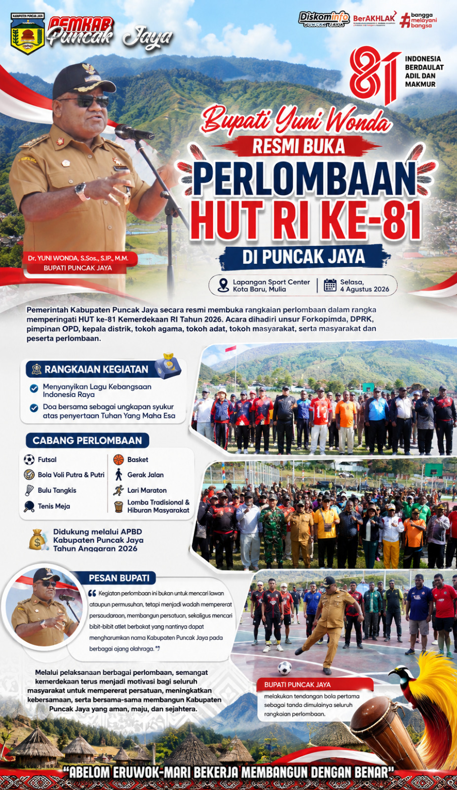 Bupati Yuni Wonda resmi buka perlombaan HUT RI di Puncak Jaya