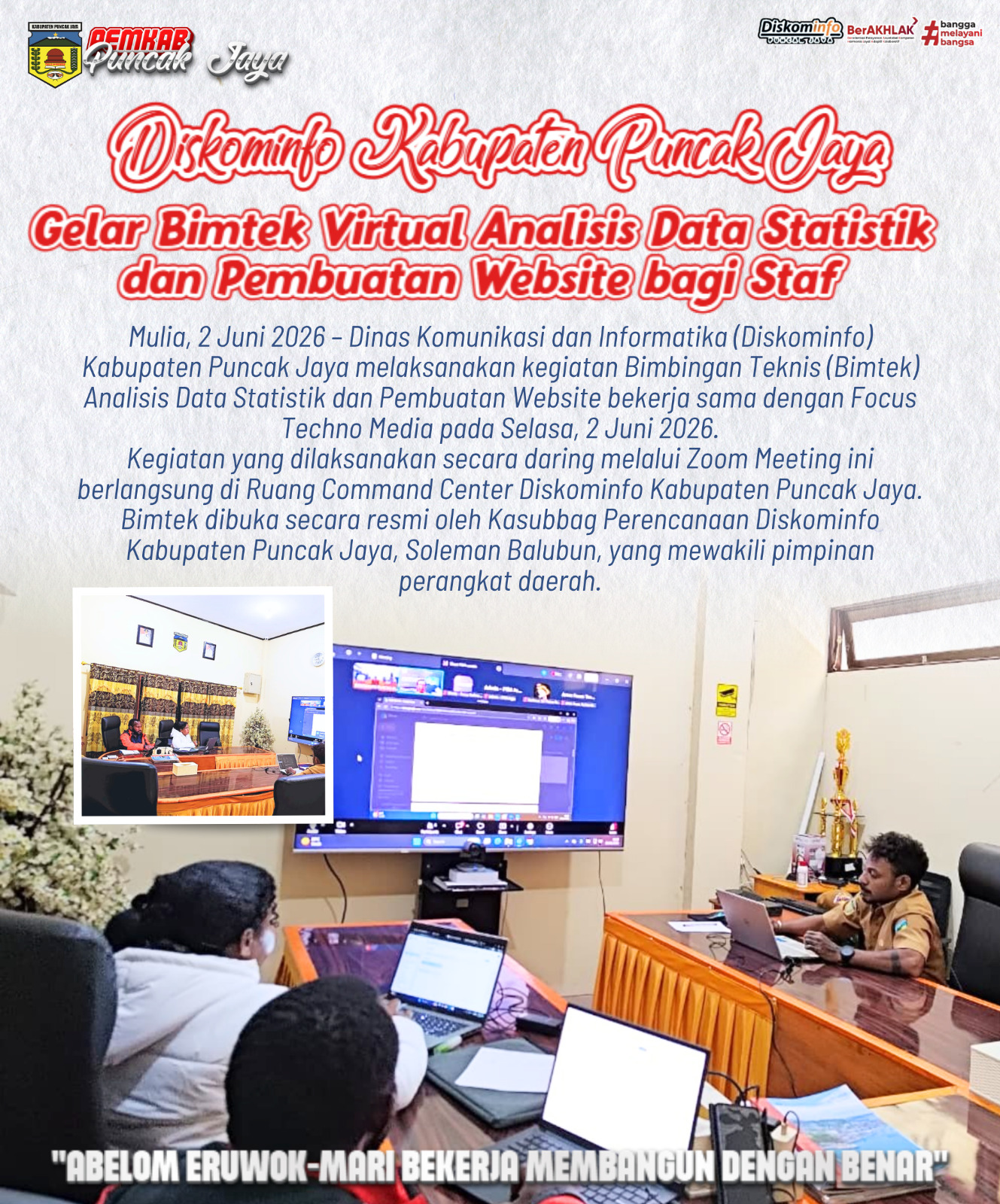 Diskominfo Kabupaten Puncak Jaya Gelar Bimtek Virtual Analisis Data Statistik dan Pembuatan Website bagi Staf