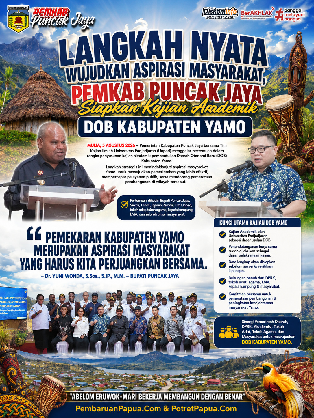 Dorong DOB Yamo, Bupati Puncak Jaya Siapkan Kajian Akademik