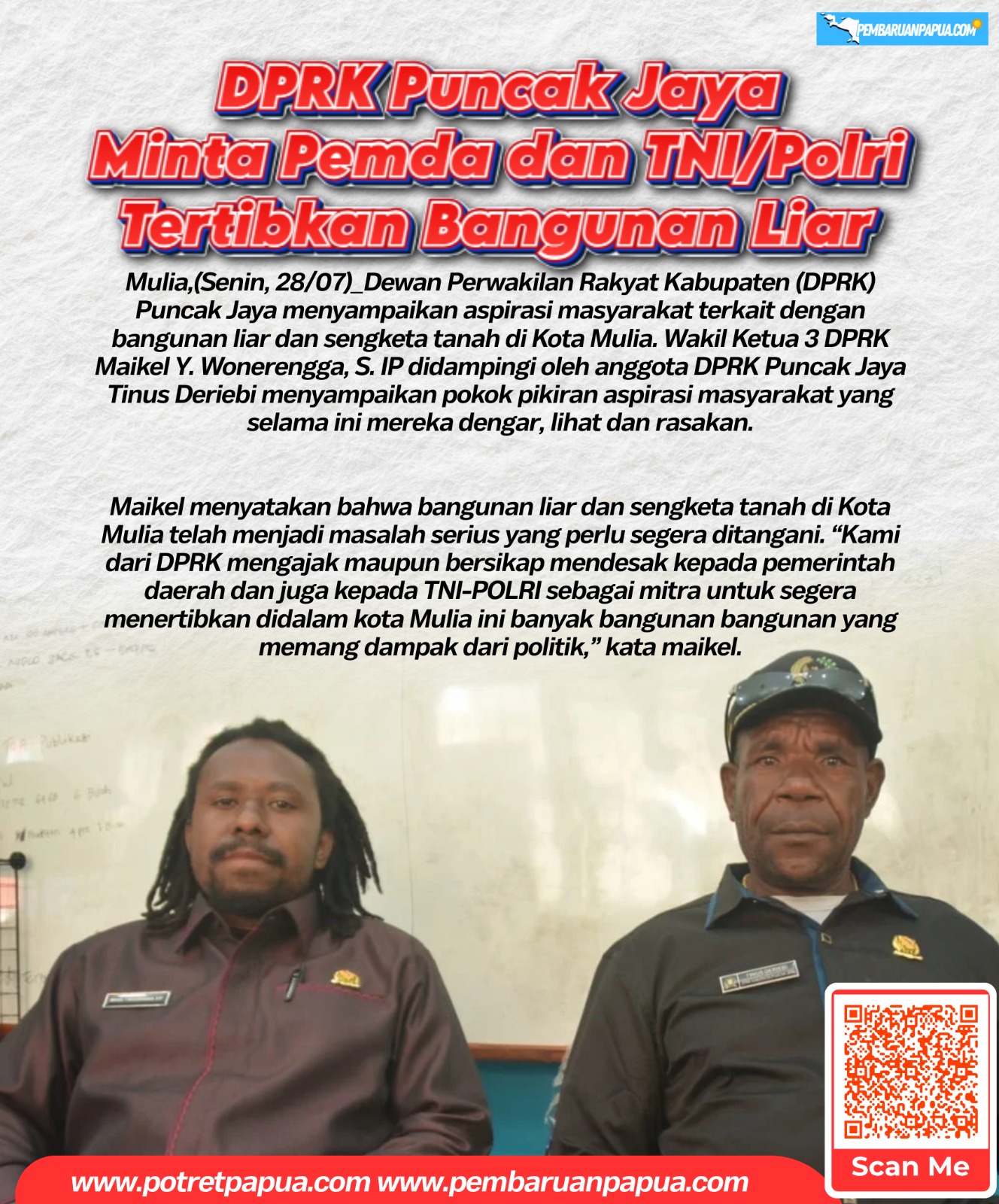DPRK Puncak Jaya Minta Pemda dan TNI/Polri Tertibkan Bangunan Liar