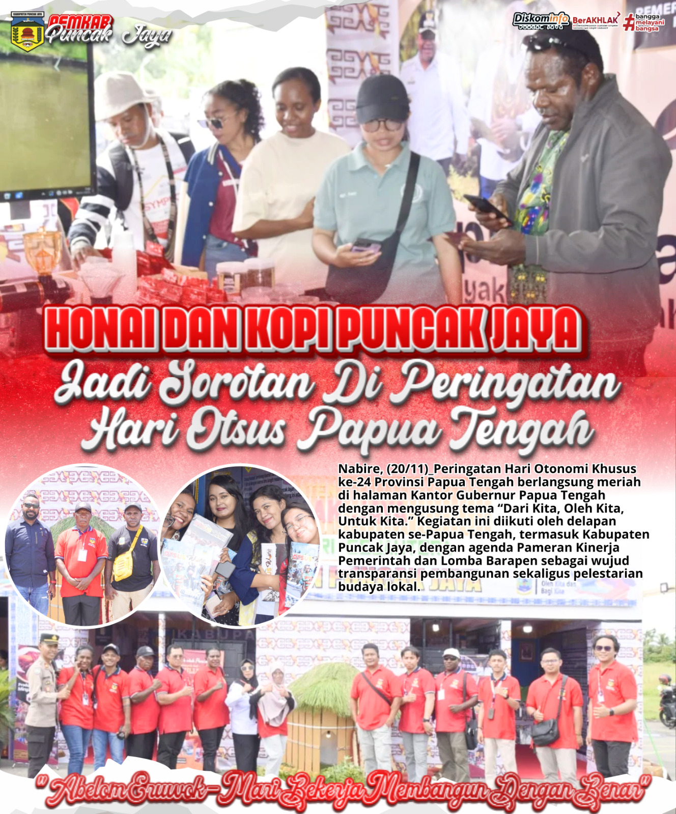 HONAI DAN KOPI PUNCAK JAYA JADI SOROTAN DI PERINGATAN HARI OTSUS PAPUA TENGAH