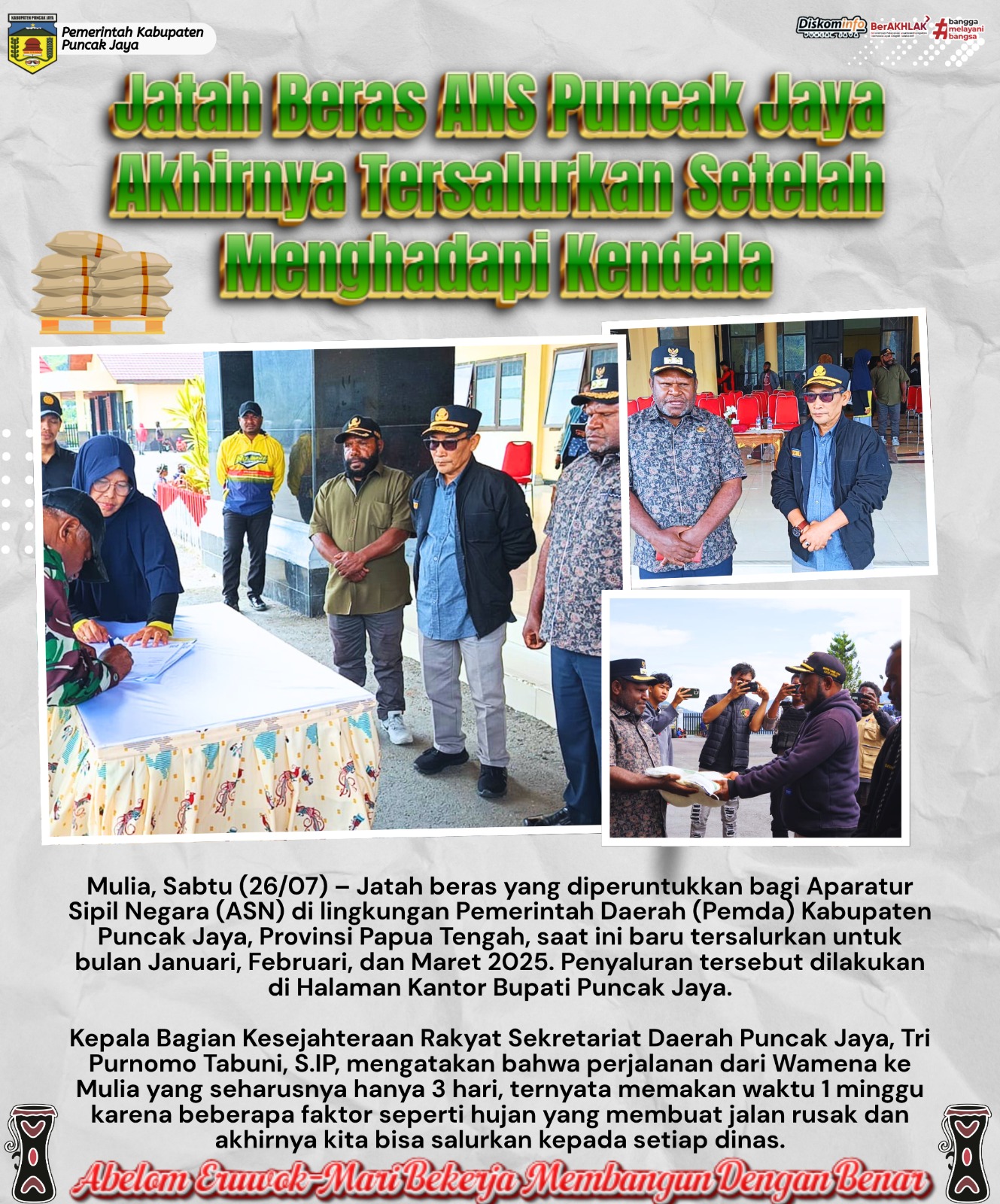 Jatah Beras ANS Puncak Jaya
Akhirnya Tersalurkan Setelah
Menghadapi Kendala
