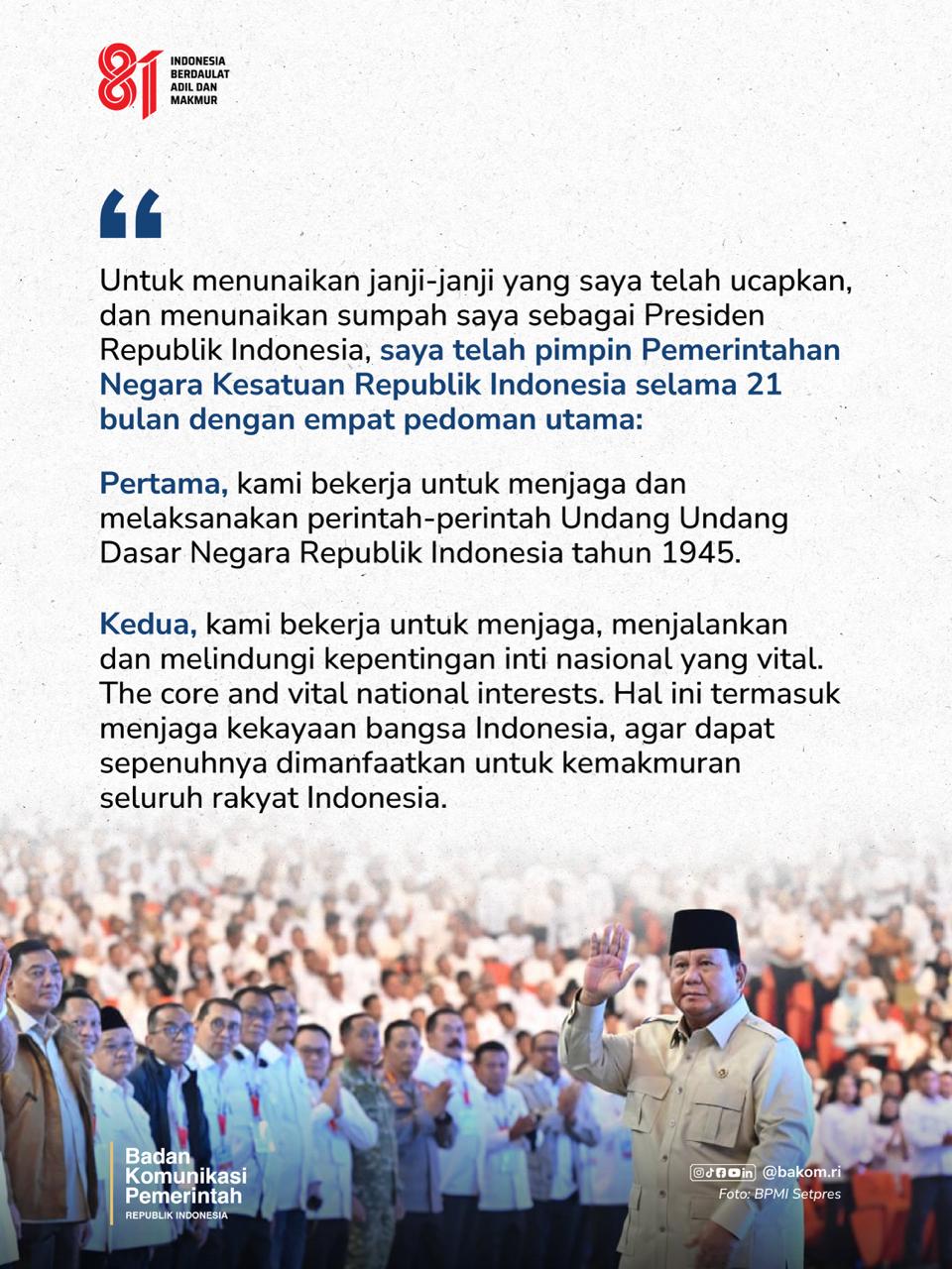Kepemimpinan Presiden Prabowo dalam 21 Bulan