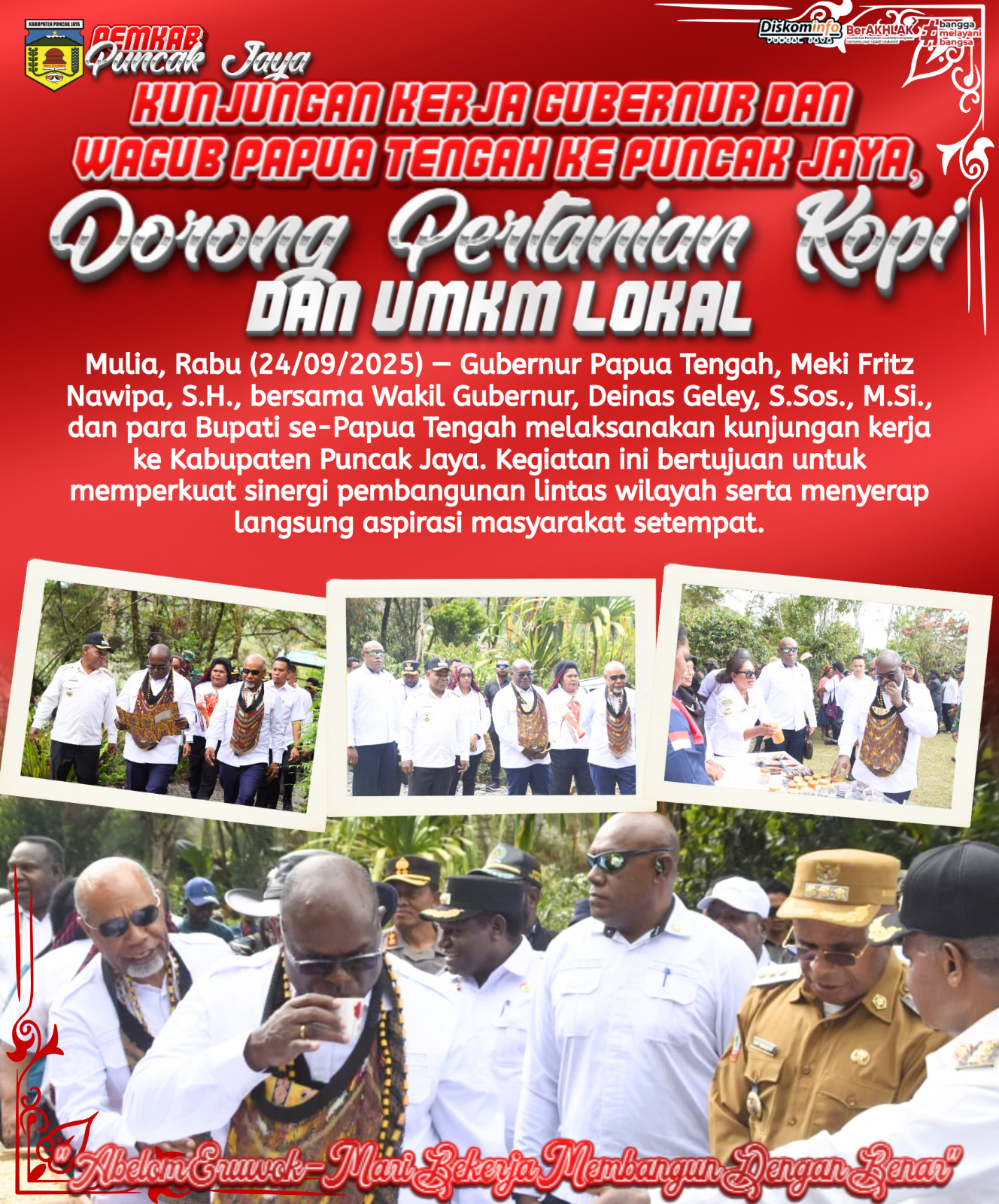KUnJUnGAN KERJA GUBERNUR DAN WAGUB PAPUA TENGAH KE PUNCAK JAYA,
Dorong Pertanian Kopi Dan UMKM LOKAL