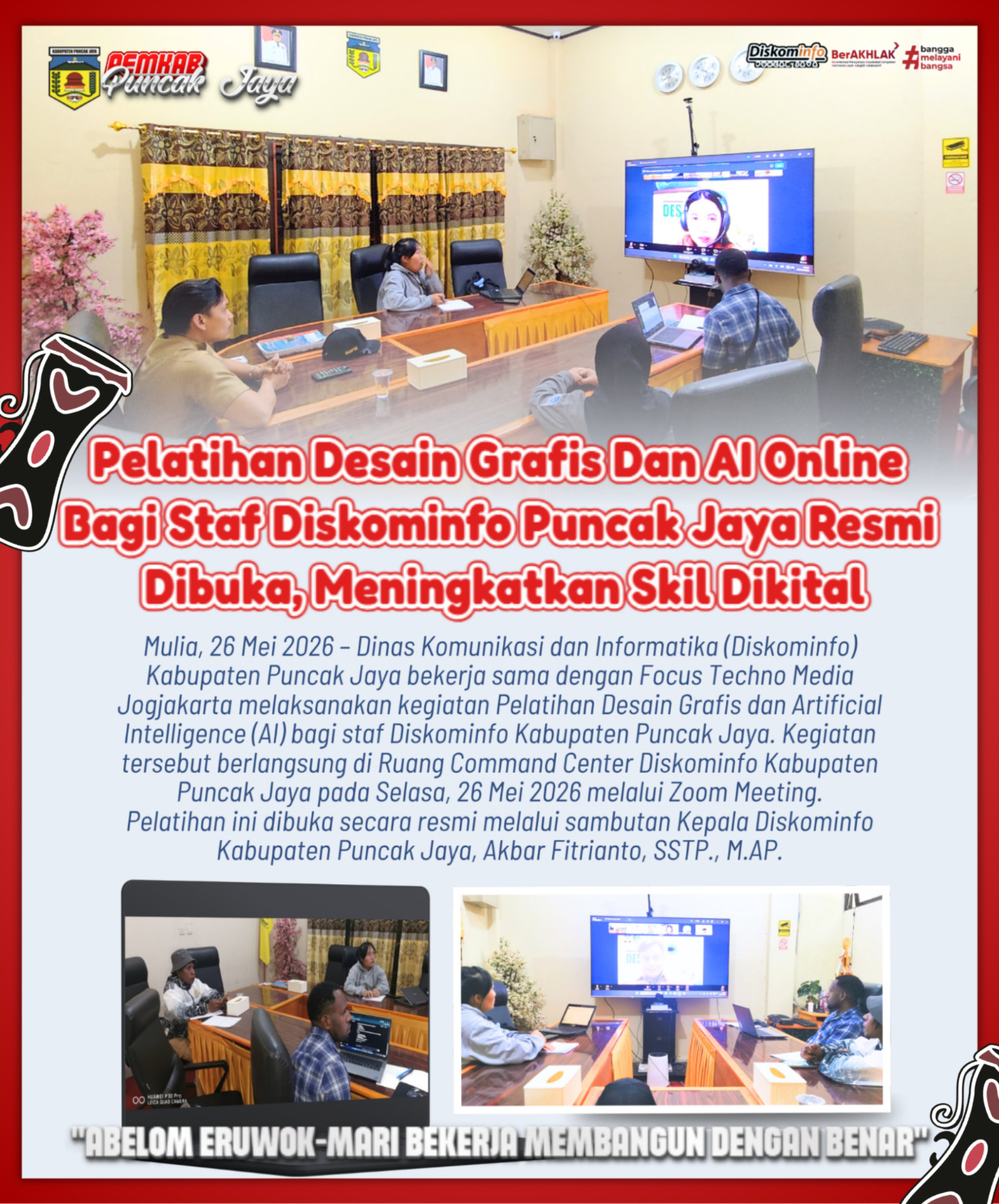 PELATIHAN DESAIN GRAFIS DAN AI ONLINE BAGI STAF DISKOMINFO PUNCAK JAYA RESMI DIBUKA, SARANA MENINGKATKAN SKILL DIGITAL