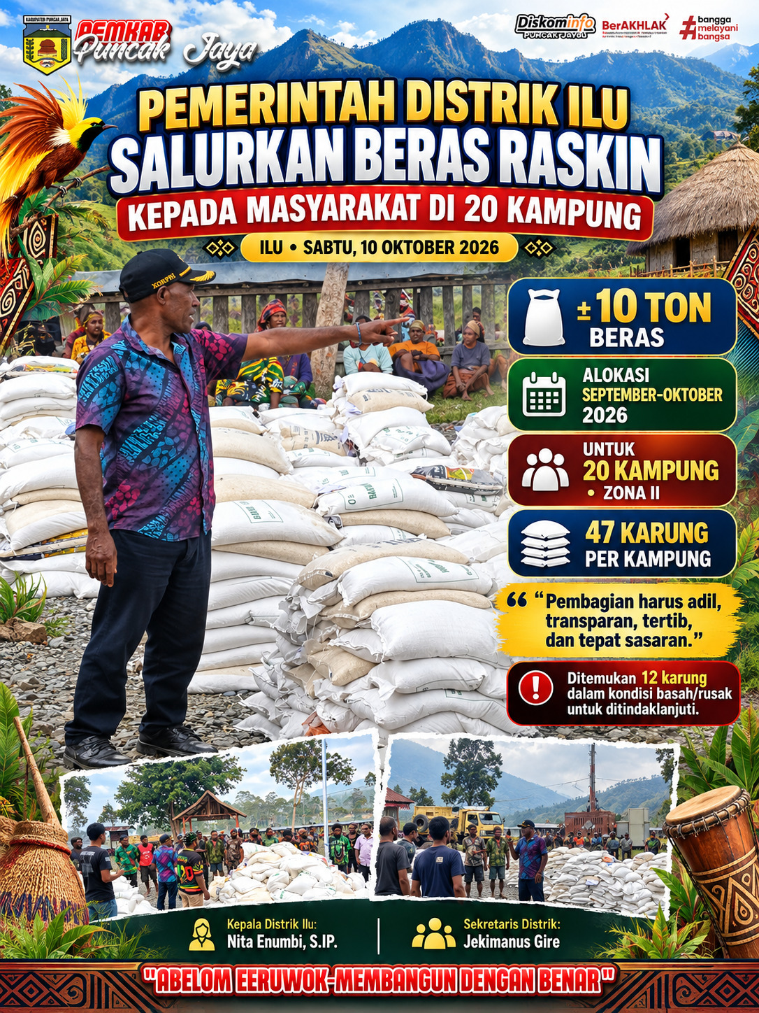 PEMERINTAH DISTRIK ILU SALURKAN BERAS RASKIN KEPADA MASYARAKAT DI 20 KAMPUNG