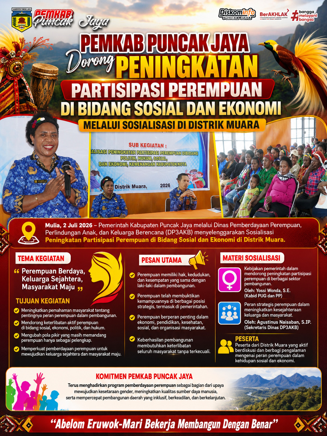 PEMKAB PUNCAK JAYA DORONG PENINGKATAN PARTISIPASI PEREMPUAN DI BIDANG SOSIAL DAN EKONOMI MELALUI SOSIALISASI DI DISTRIK MUARA