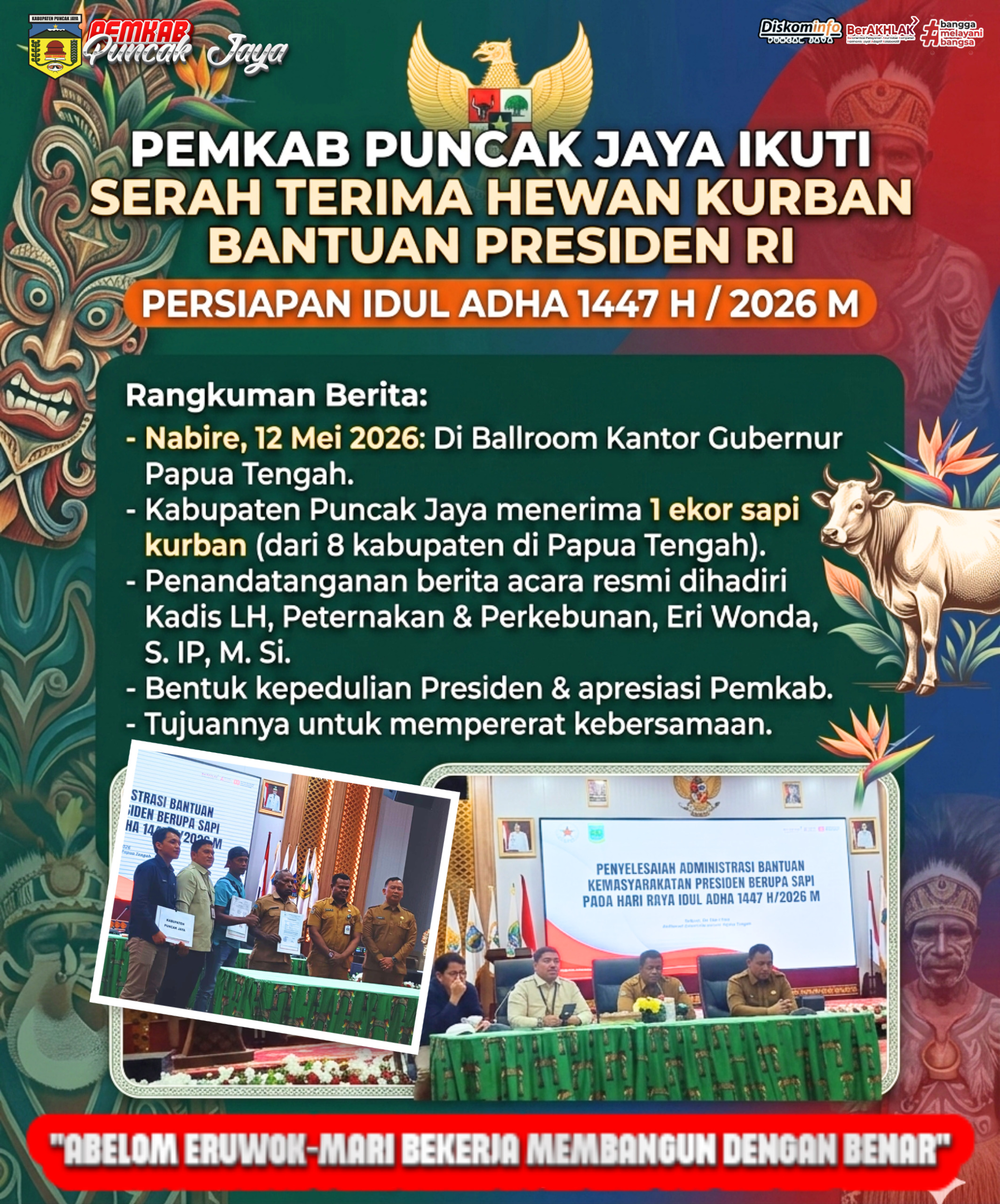 Pemkab Puncak Jaya Ikuti Penandatanganan Berita Acara Penyerahan Hewan Kurban Bantuan Presiden RI