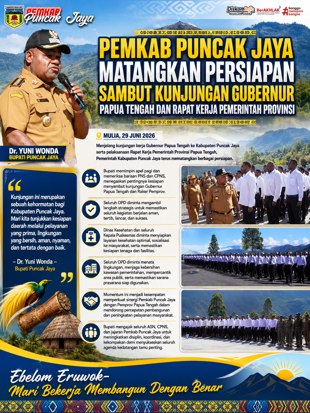 Pemkab Puncak Jaya Matangkan Persiapan Sambut Kunjungan Gubernur Papua Tengah dan Rapat Kerja Pemerintah Provinsi