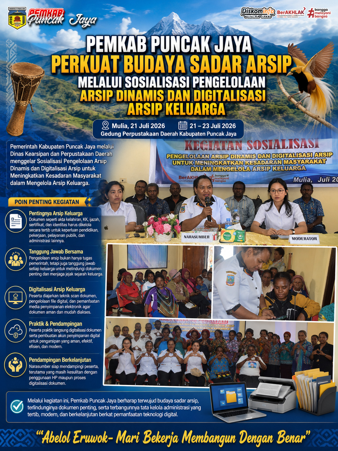 Pemkab Puncak Jaya Perkuat Budaya Sadar Arsip Melalui Sosialisasi Pengelolaan Arsip Dinamis dan Digitalisasi Arsip Keluarga