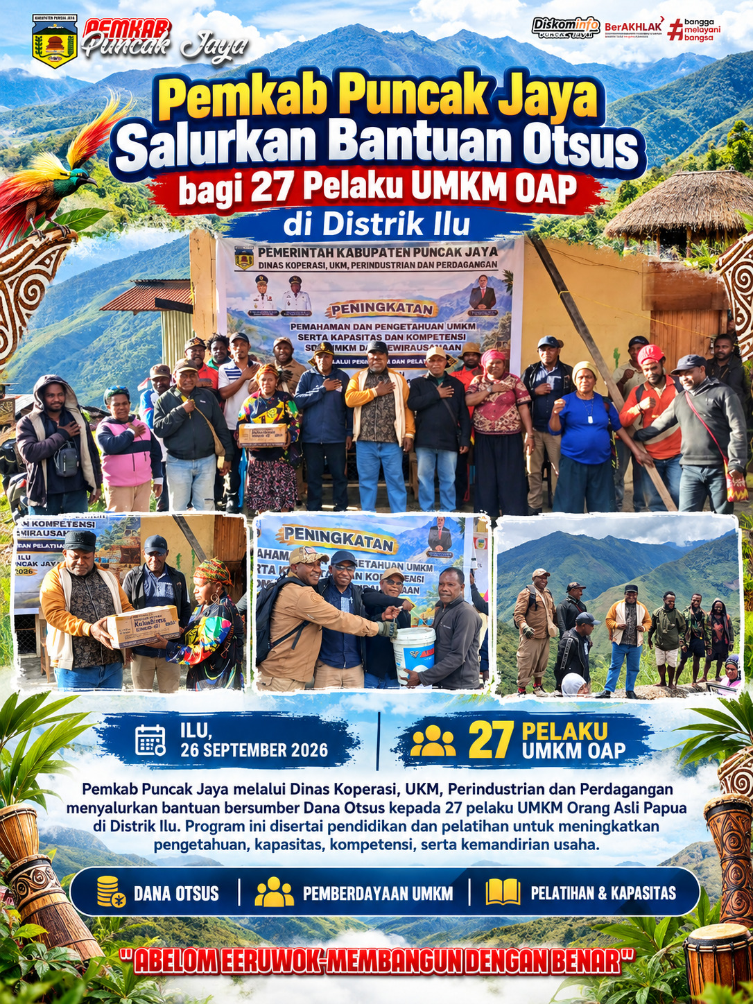 Pemkab Puncak Jaya Salurkan Bantuan Otsus bagi 27 Pelaku UMKM OAP di Distrik Ilu