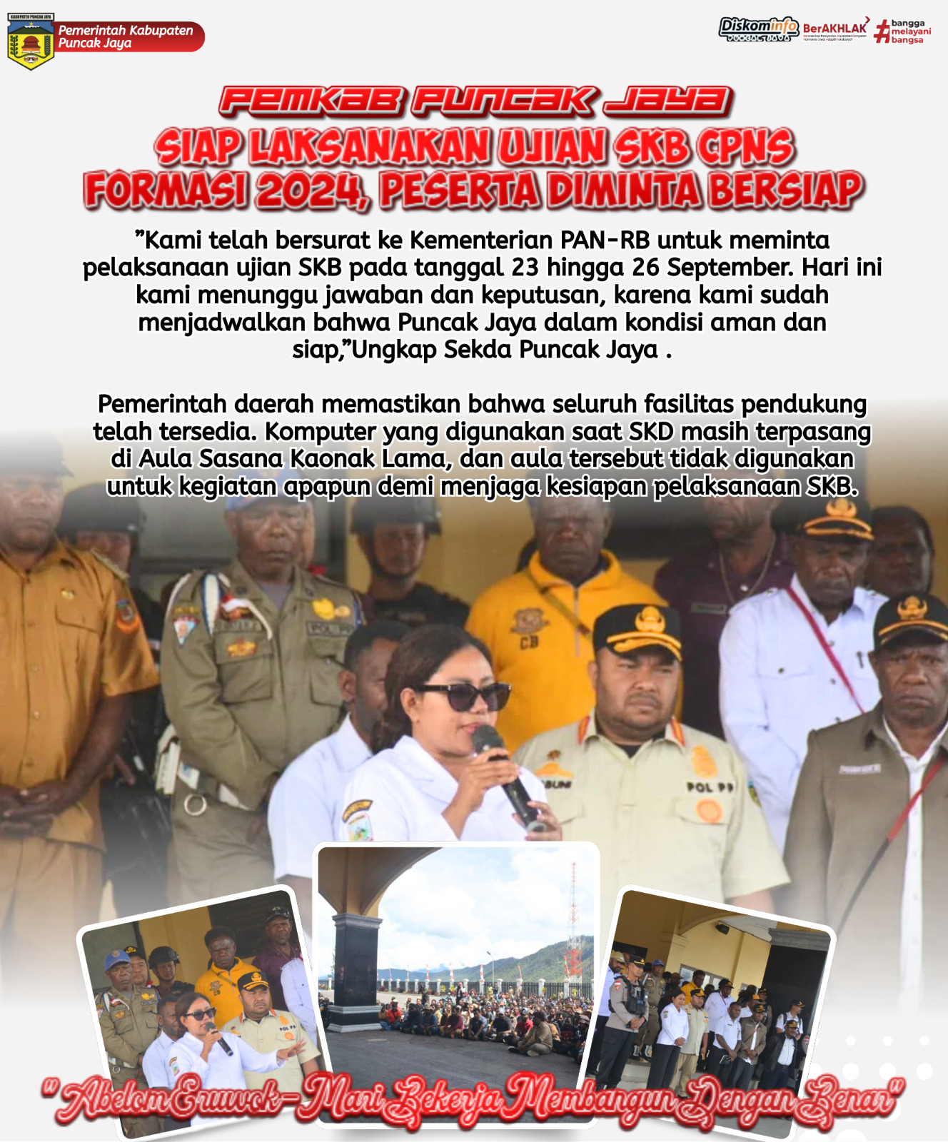 PemKab Puncak Jaya
SIAP LAKSANAKAN UJIAN SKB CPNS FORMASI 2024, PESERTA DIMINTA BERSIAP