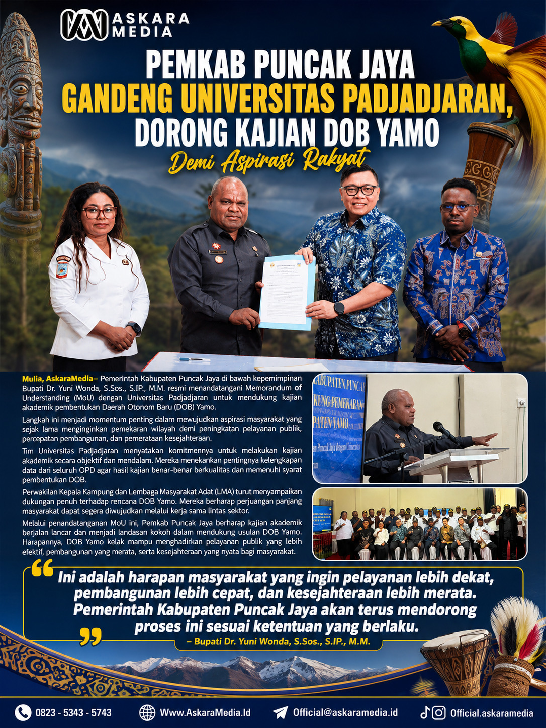 Pemkkab Puncak Jaya gandeng Universitas Pajajaran Garap DOB Yamo