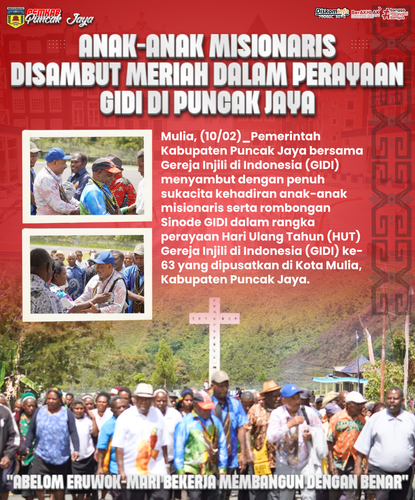 Penyambutan Anak-Anak Misionaris dan Rombongan Sinode dalam Rangka HUT GIDI ke-63 di Kabupaten Puncak Jaya