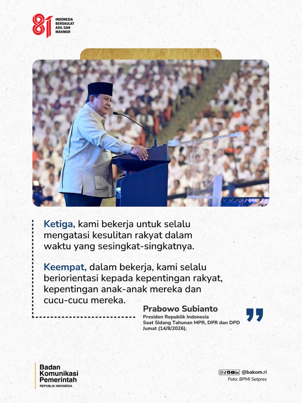 Pidato Presiden RI, Prabowo dalam Nota RAPBN 2027