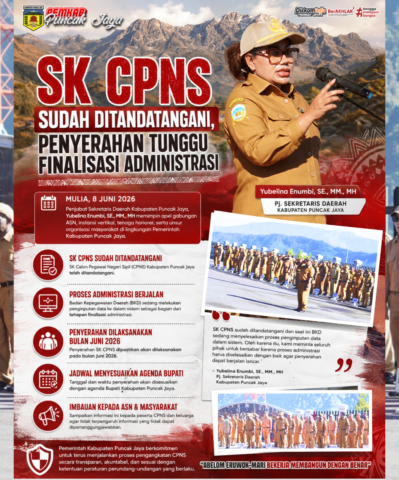 Pj. Sekda Pastikan Penyerahan SK CPNS Kabupaten Puncak Jaya Dilaksanakan Bulan Juni 2026