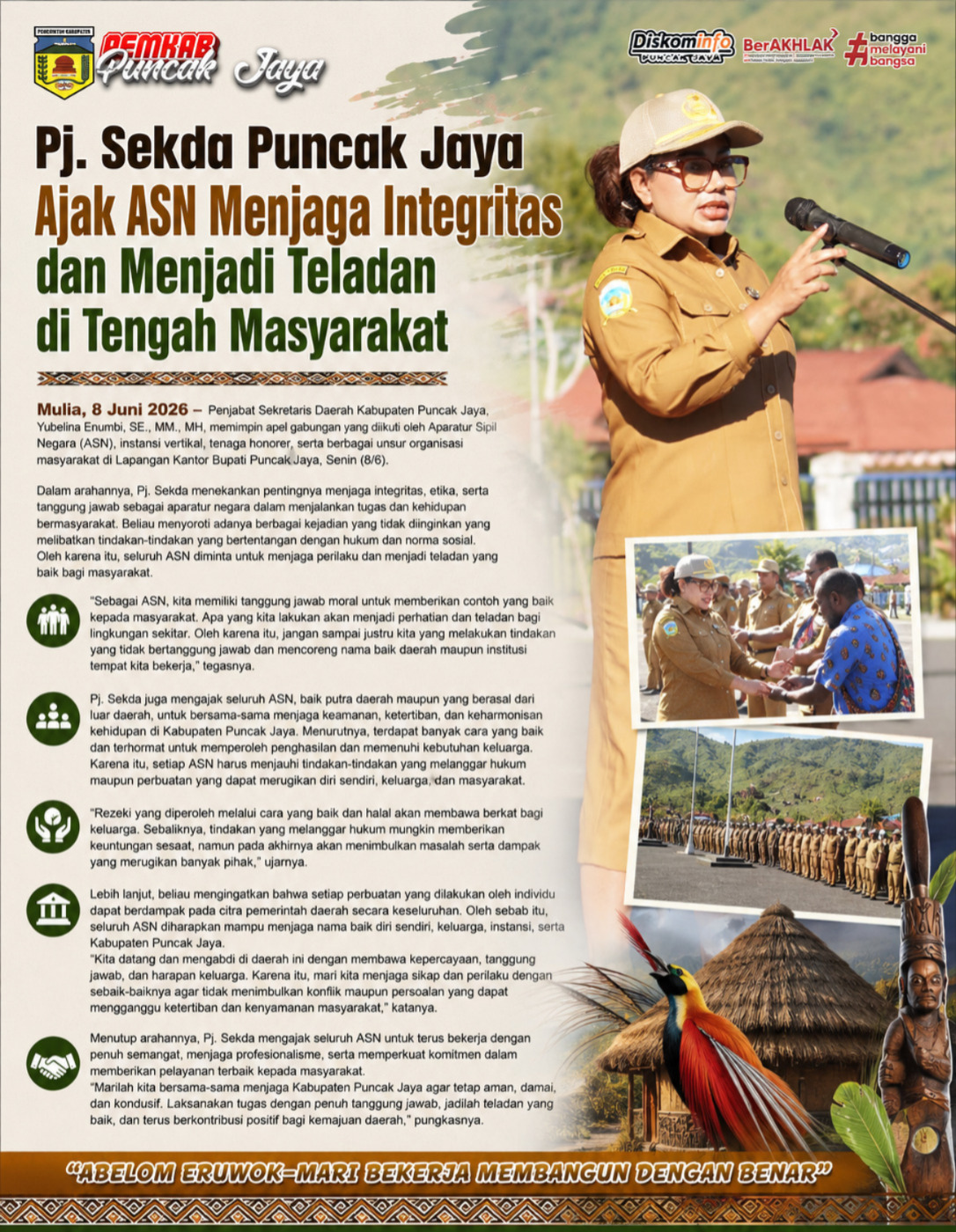 Pj. Sekda Puncak Jaya Ajak ASN Menjaga Integritas dan Menjadi Teladan di Tengah Masyarakat