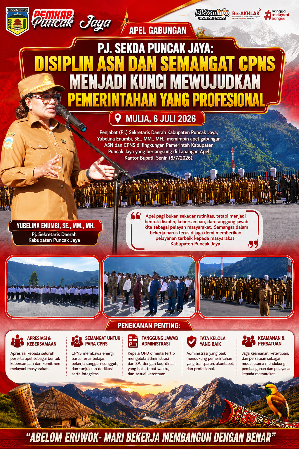 Pj. Sekda Puncak Jaya: Disiplin ASN dan Semangat CPNS Menjadi Kunci Mewujudkan Pemerintahan yang Profesional