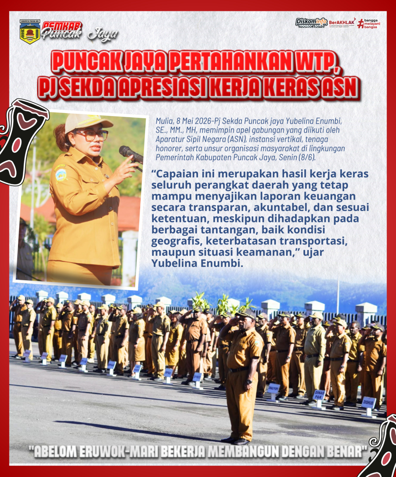 Pj. Sekda Puncak Jaya Tekankan Disiplin ASN dan Apresiasi Keberhasilan Raih Opini WTP