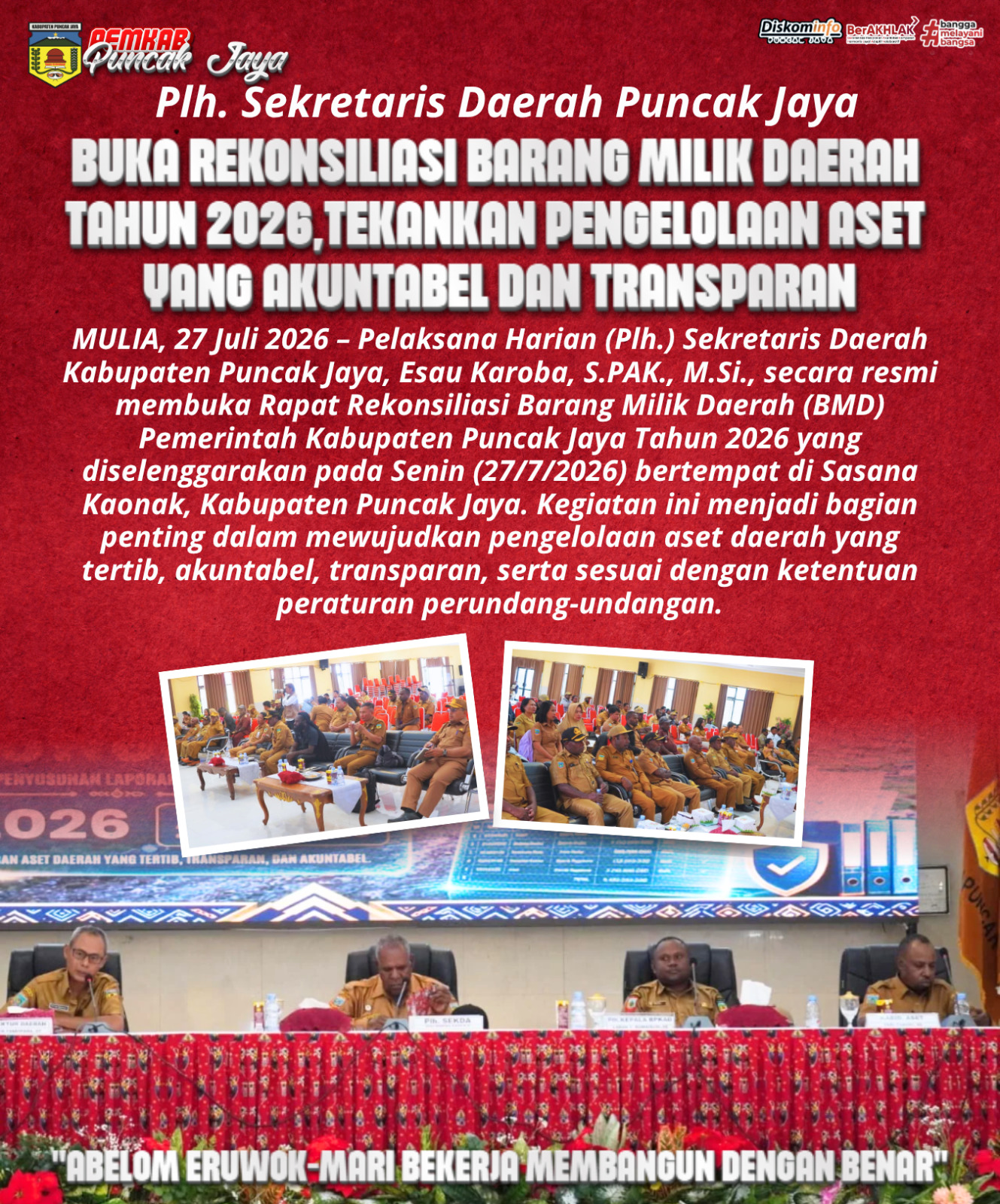 Plh. Sekretaris Daerah Puncak Jaya Buka Rekonsiliasi Barang Milik Daerah Tahun 2026, Tekankan Pengelolaan Aset yang Akuntabel dan Transparan