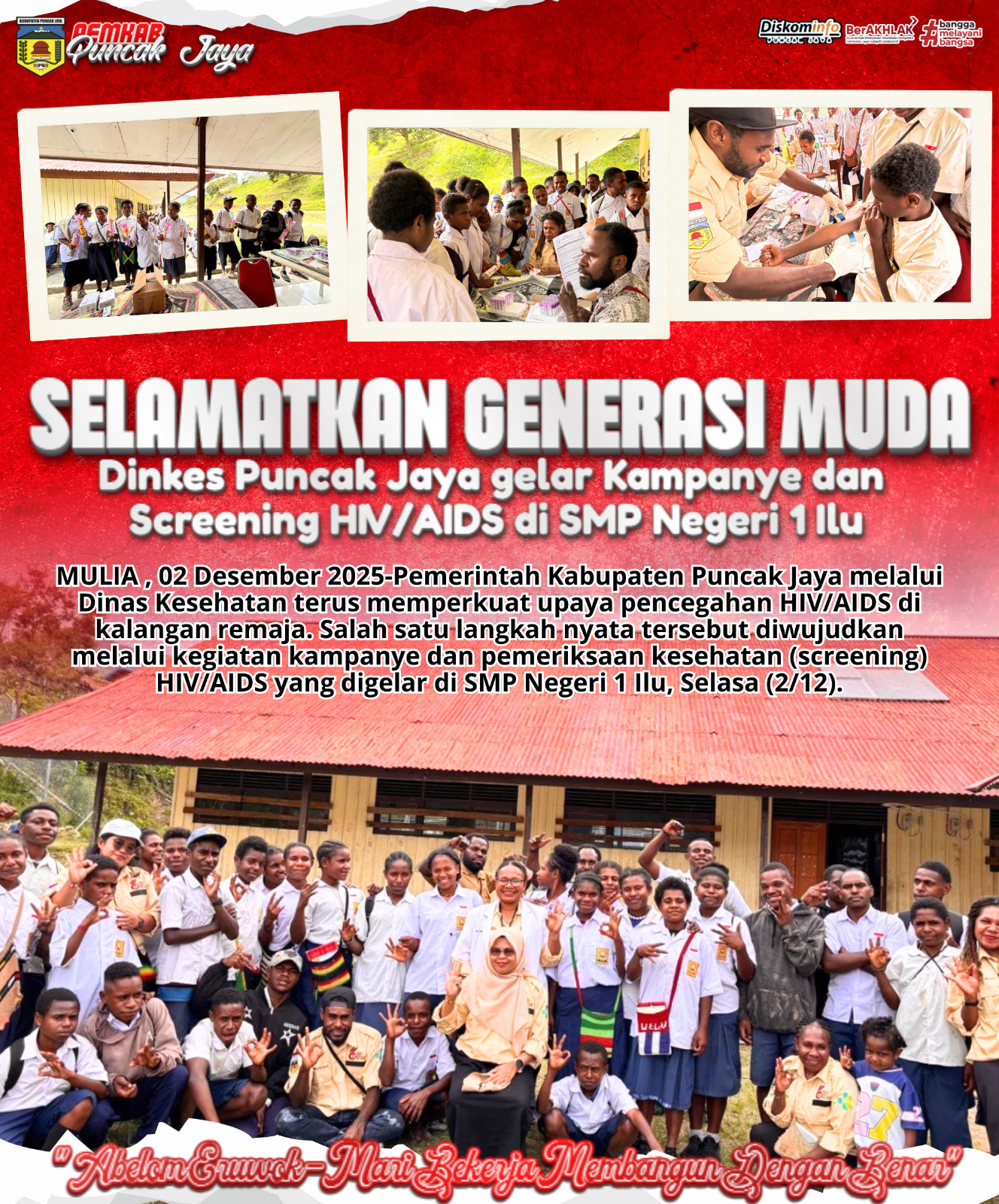 SELAMATKAN GENERASI MUDA, DINKES PUNCAK JAYA GELAR KAMPANYE & SCREENING HIV/AIDS DI SMP NEGERI 1 ILU