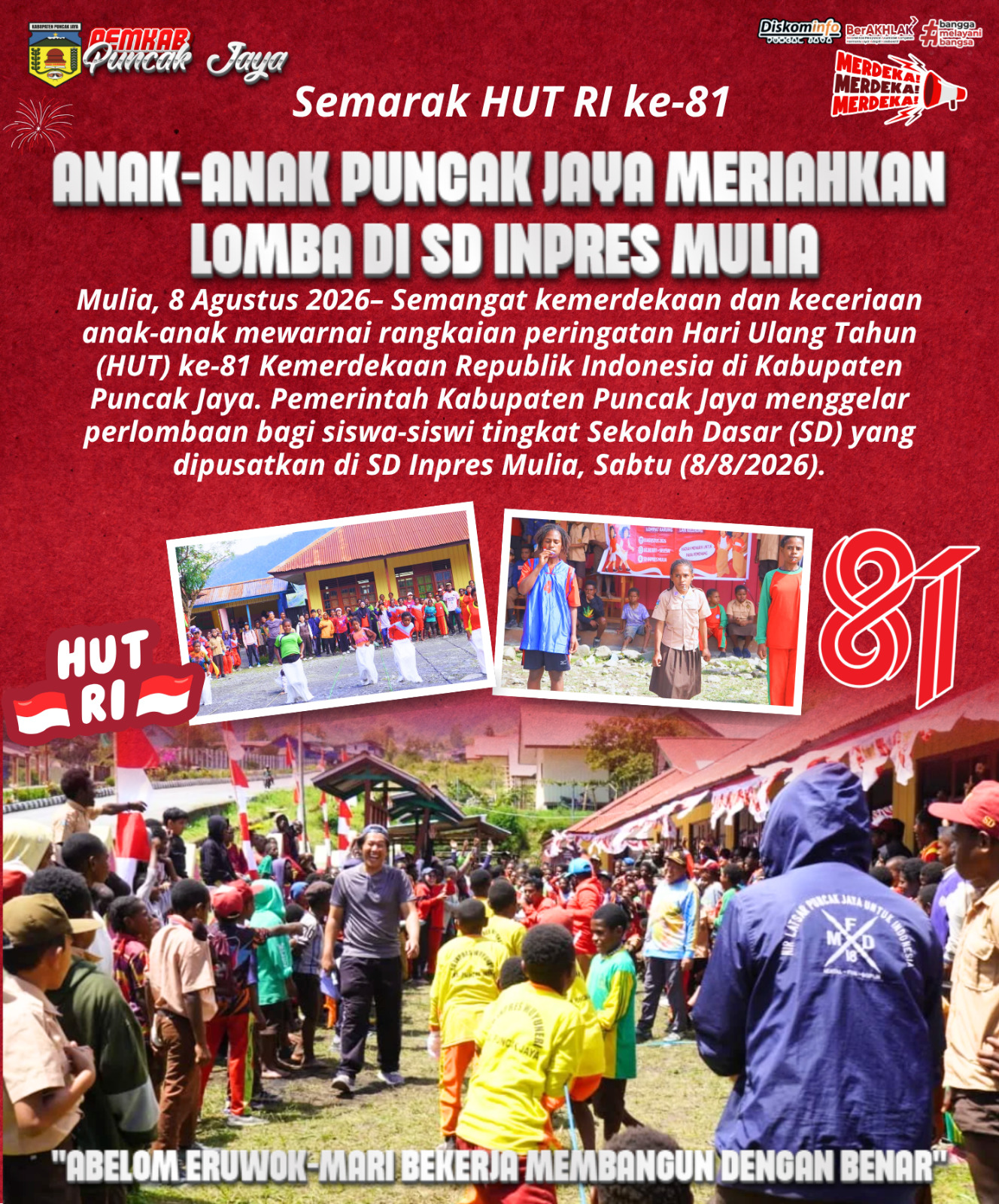 Semarak HUT ke-81 RI di Puncak Jaya, Siswa SD Adu Lincah dan Kompak dalam Berbagai Lomba
