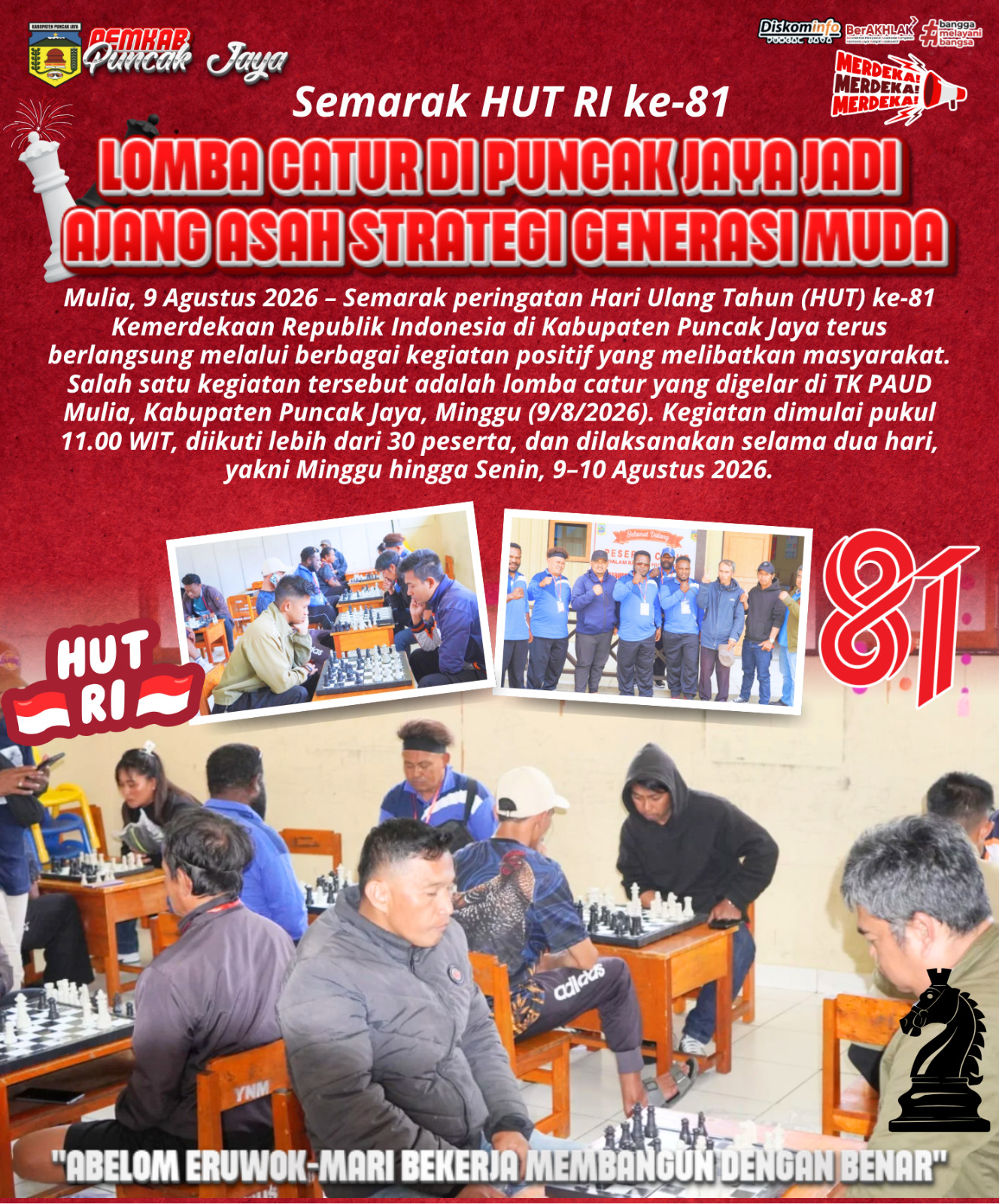 Semarak HUT RI: Lomba Catur di Puncak Jaya Jadi Ajang Asah Strategi Generasi Muda