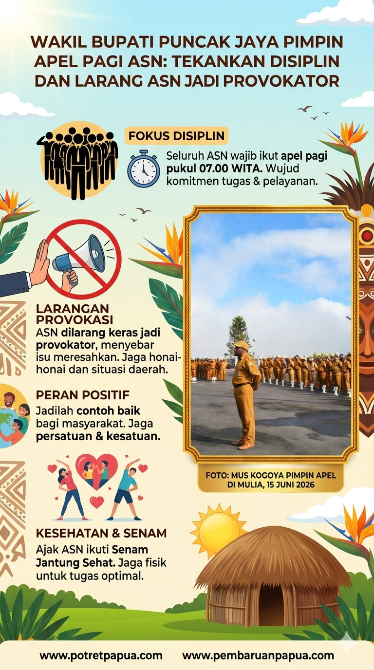 Wakil Bupati Puncak Jaya Pimpin Apel Pagi ASN, Tekankan Disiplin dan Larang ASN Jadi Provokator