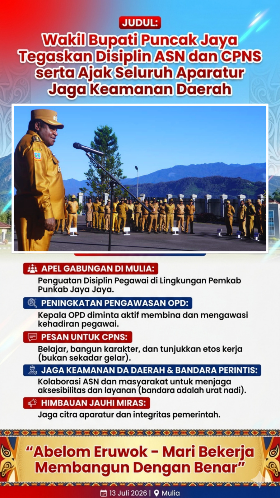 Wakil Bupati Puncak Jaya Terima Aspirasi ASN Terkait Beras Jatah, Pemda Pastikan Penyaluran Terus Diupayakan