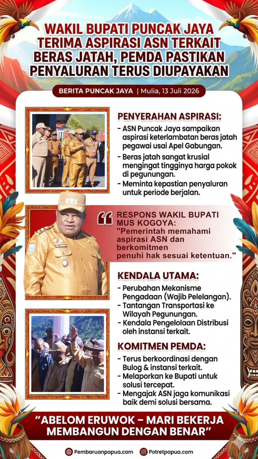 Wakil Bupati Puncak Jaya Terima Aspirasi ASN Terkait Beras Jatah, Pemerintah Daerah Pastikan Penyaluran Terus Diupayakan