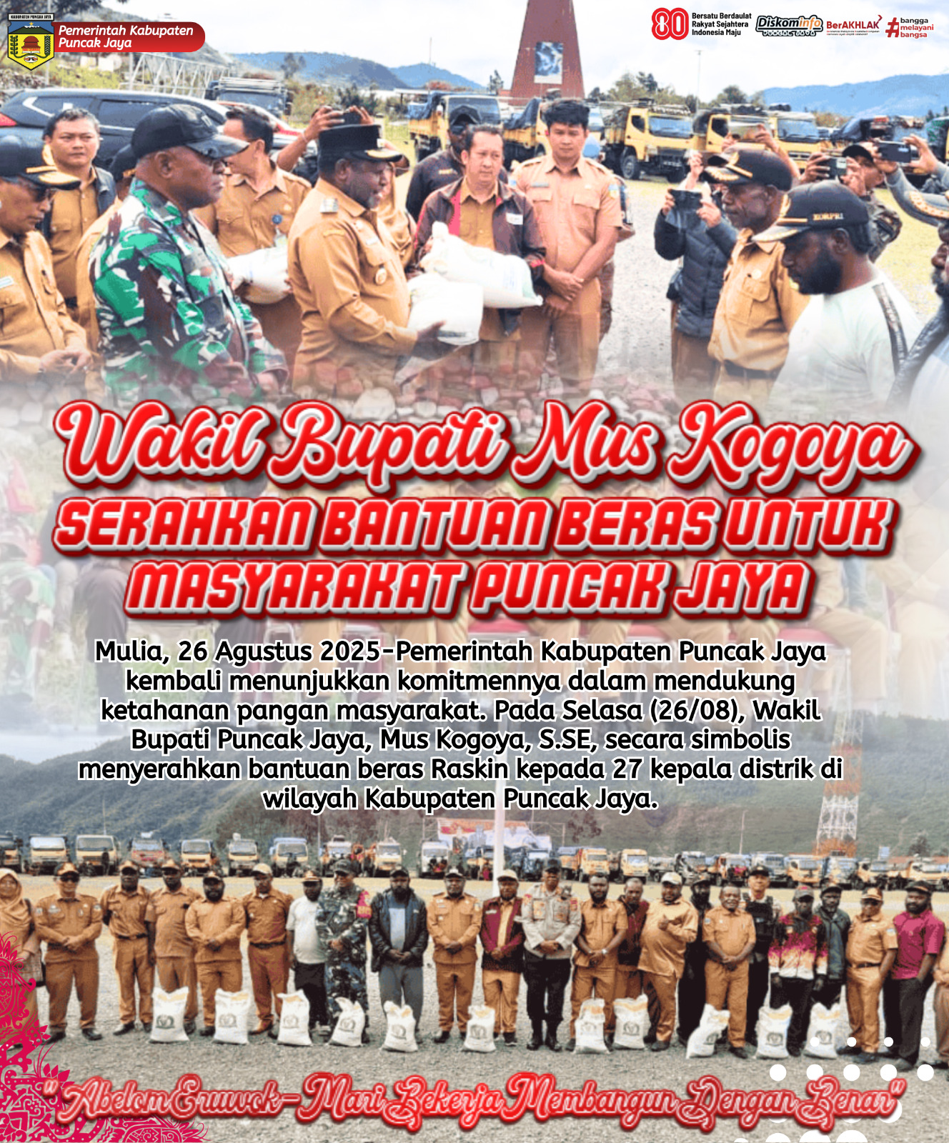 Wakil Bupcti Mus Kogoya
SERAHKAN BANTUAN BERAS UNTUK
MASYARAKAT PUNCAK JAYA