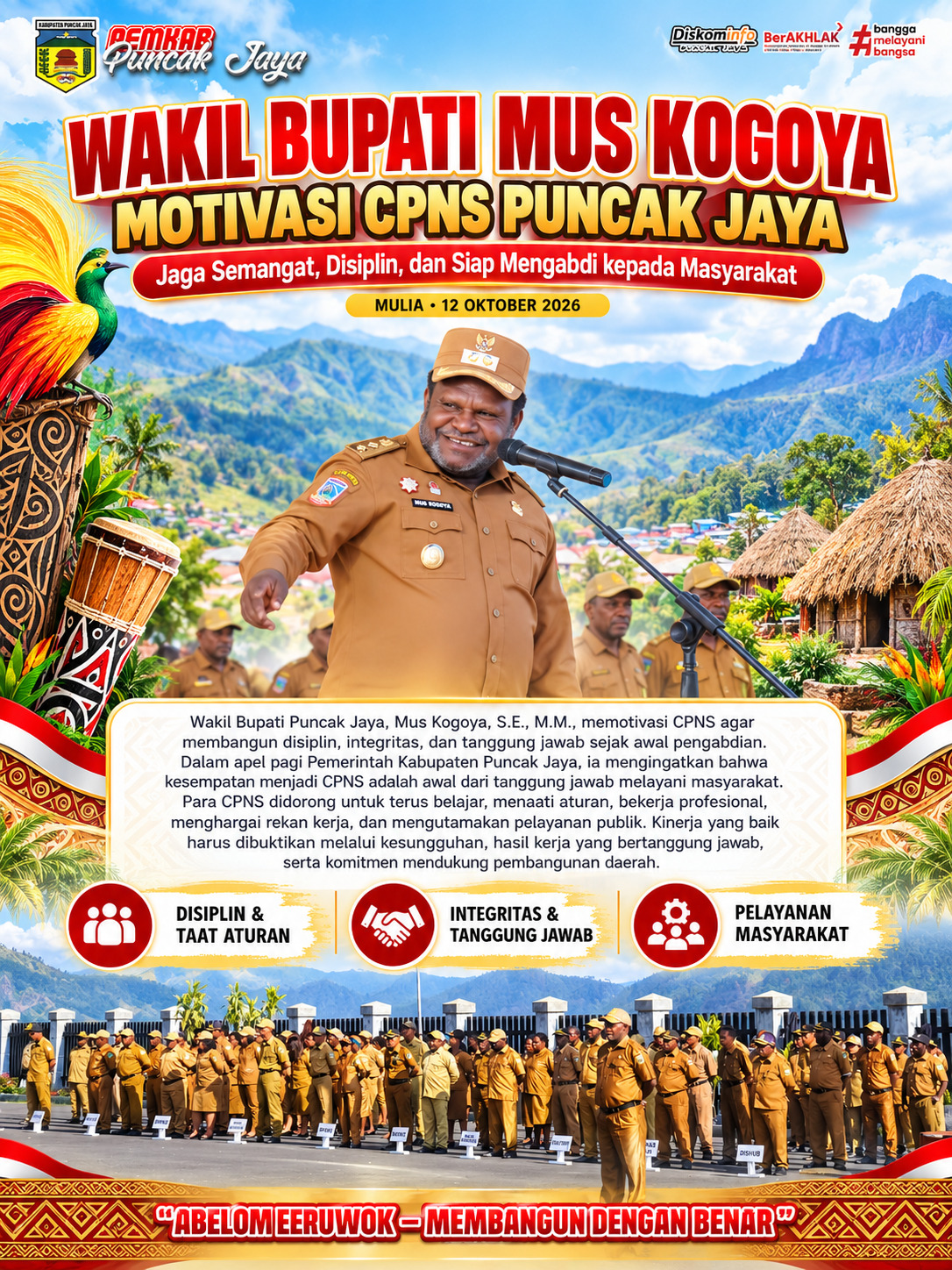 Wakil Bupati Mus Kogoya Motivasi CPNS Puncak Jaya: Jaga Semangat, Disiplin, dan Siap Mengabdi kepada Masyarakat